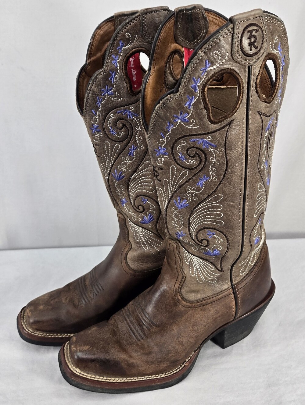 Tony Lama Shiloh Cowboy Boots Womens Size 5.5  Brown Embroidered RR2016L Riding